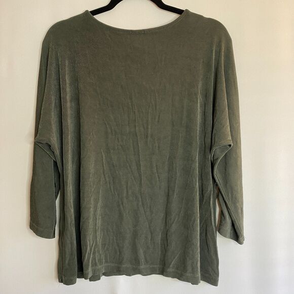 Chicos Travelers Slinky Top Sage Green LS Crew Open Arms Metal Details Size XL - Picture 2 of 12